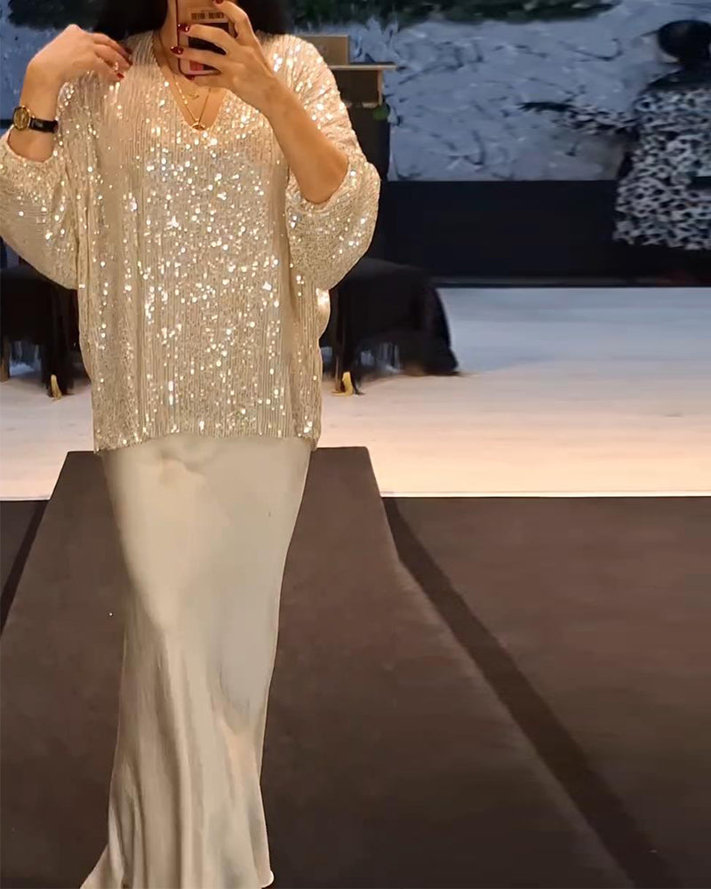 Topp V-Hals Moteriktig Paljett