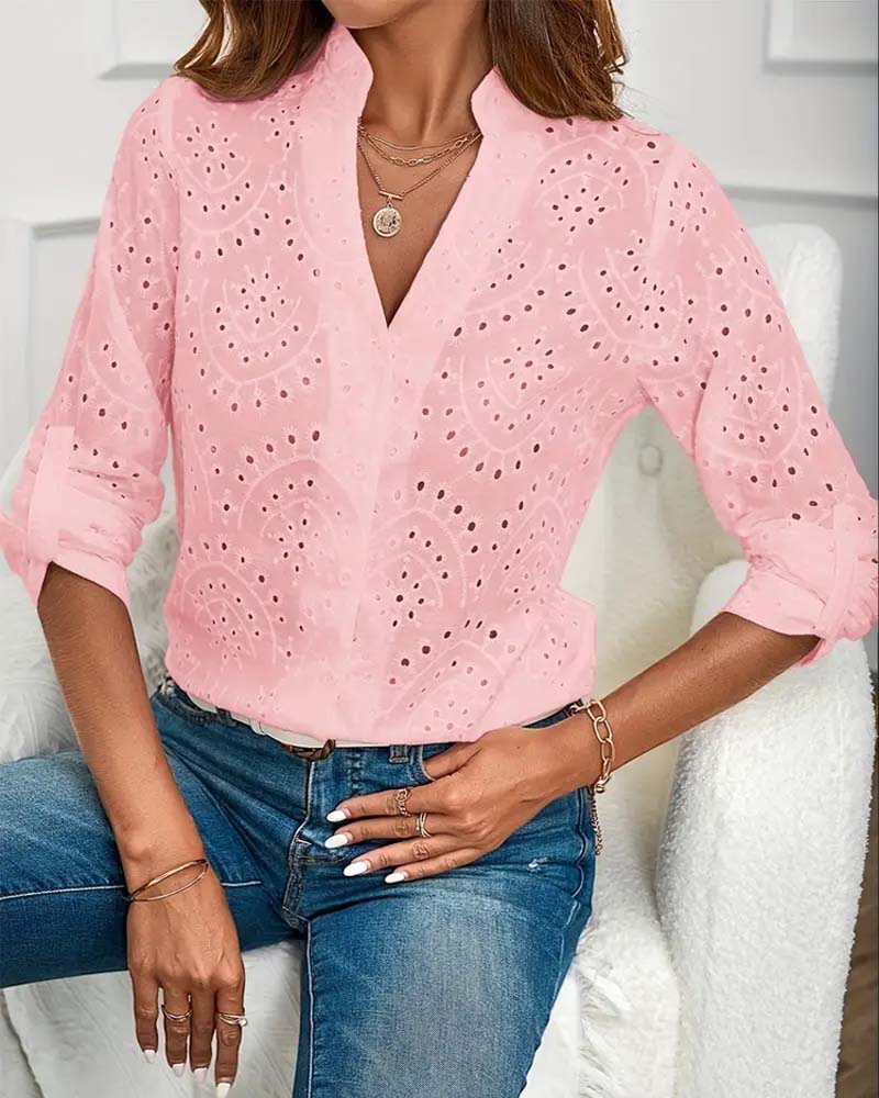 V-hals hul ensfarget elegant topp