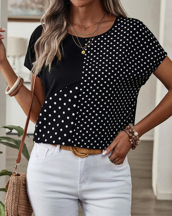 T-skjorte Rund Hals Polka Dot Trykk