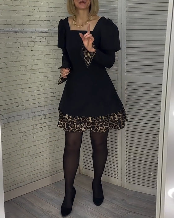 Kjole elegant leopardprint med pusermer