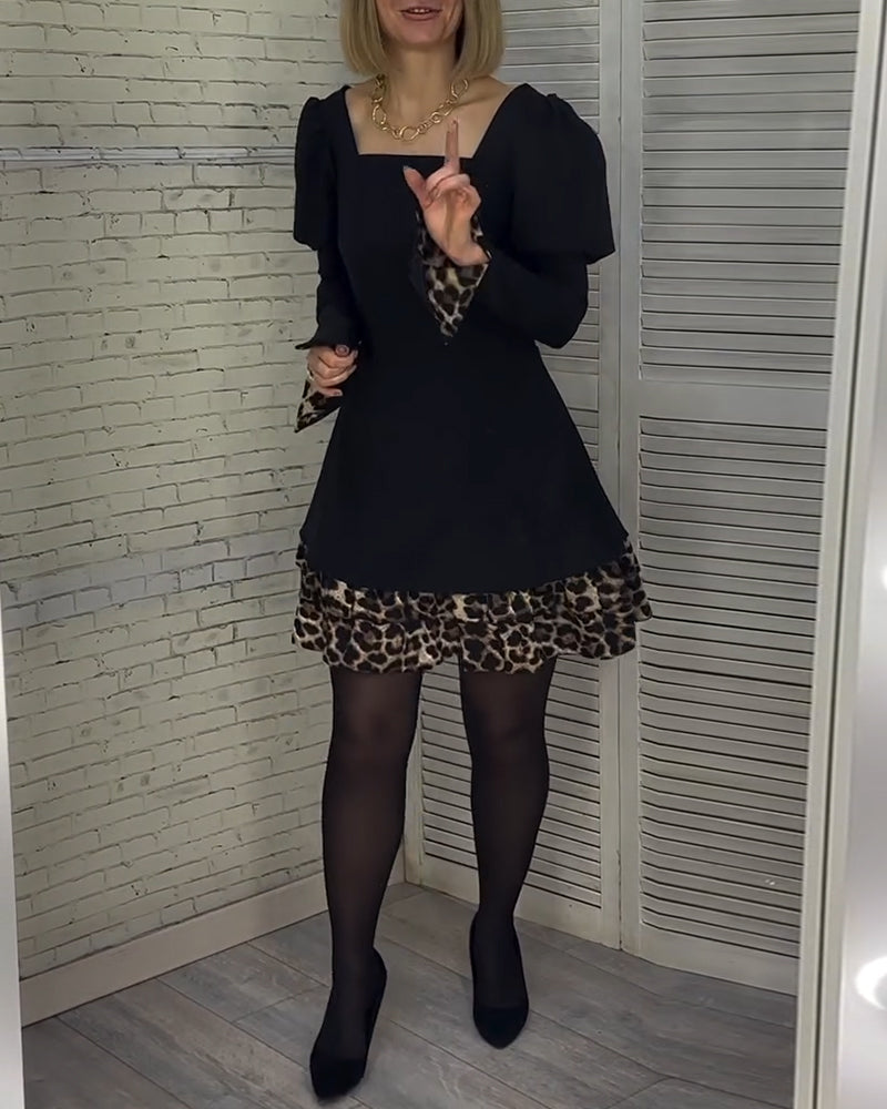 Kjole elegant leopardprint med pusermer