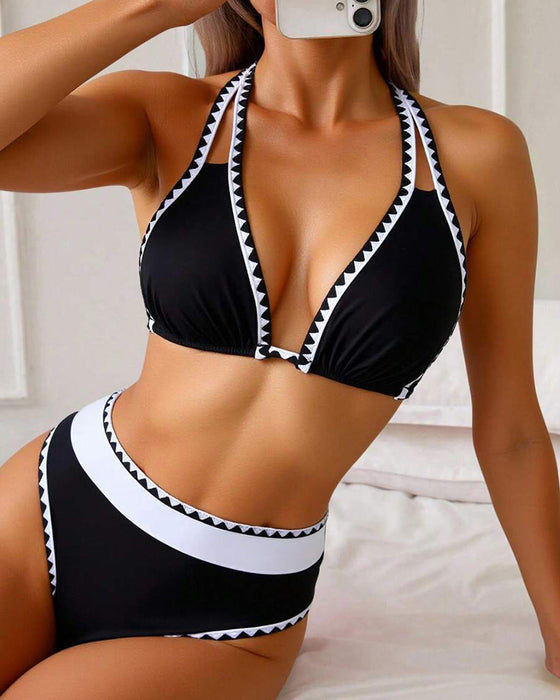Bikini Sexy Kontrastfarge Splitt Trekant