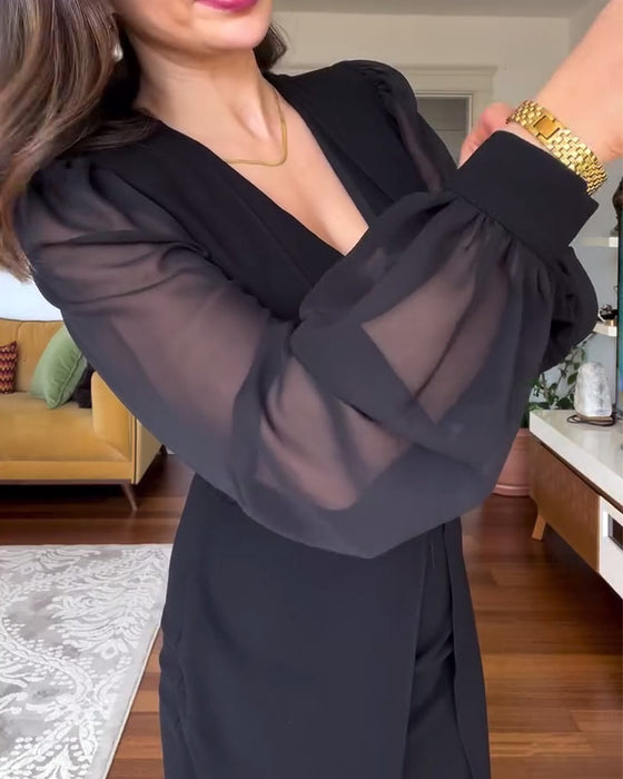 Kjole v-hals lanterne erme slim