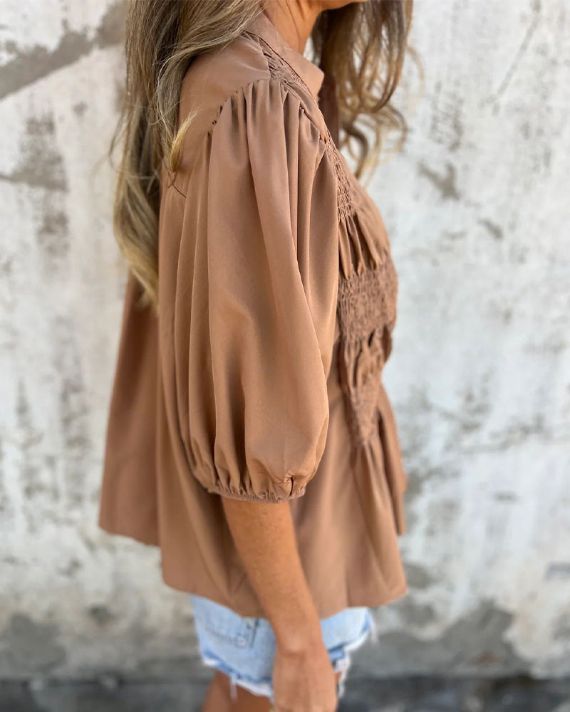 Bluse Casual Mote Kort Erme Enfarget