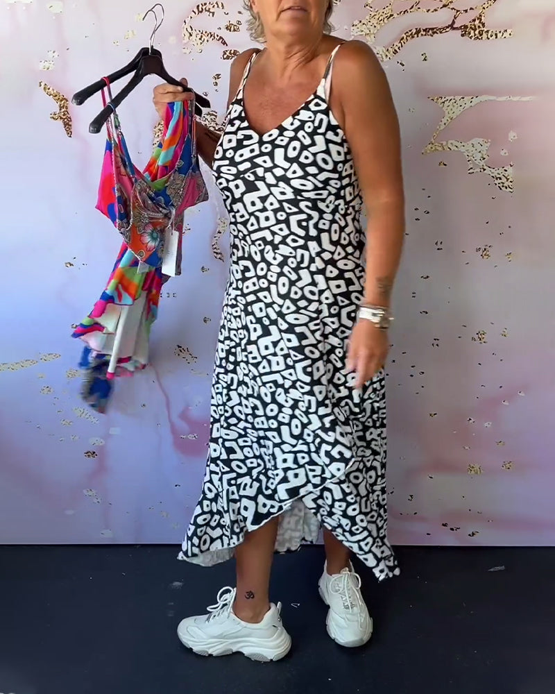 Cami kjole med retro print og patchwork