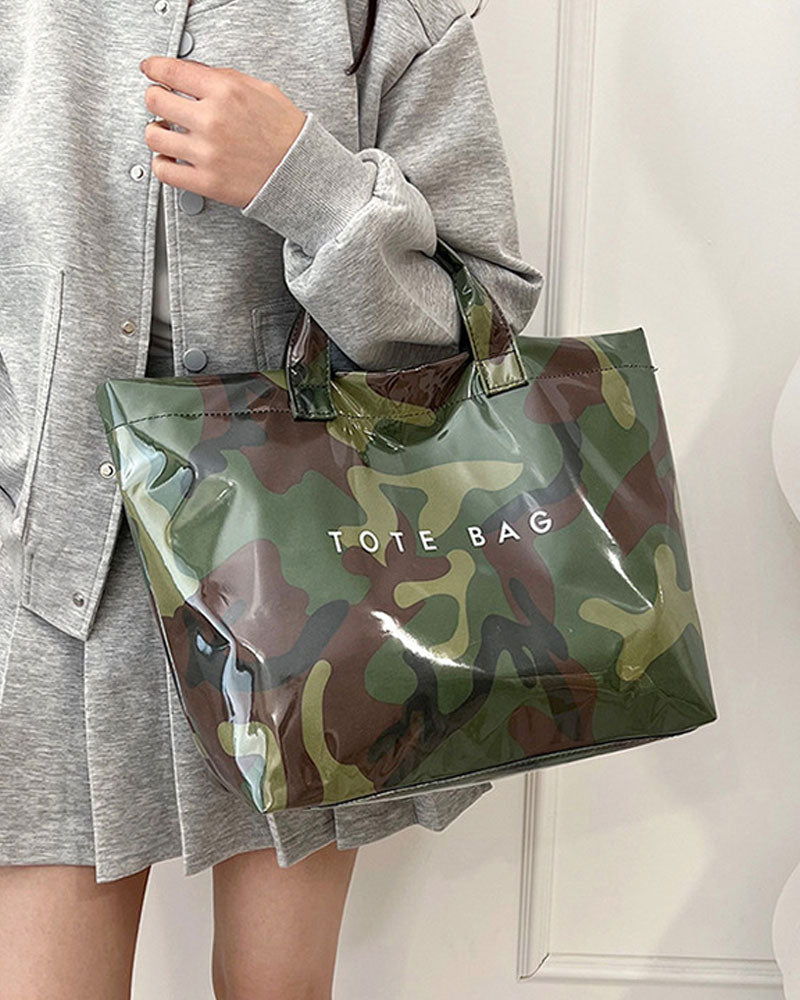 Tote Bag Dame Kamouflasje Og Bladtrykk