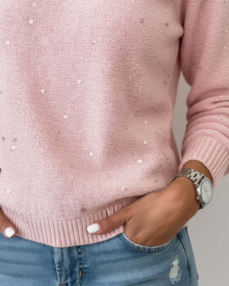 Genser Med Pullover-Stil, Små Pailletter Och Glimmende Detalj