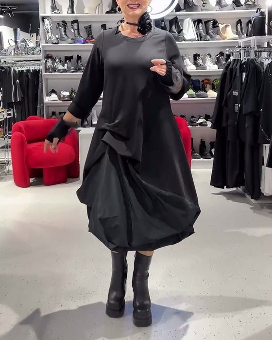 Kjole ensfarget fasjonable patchwork