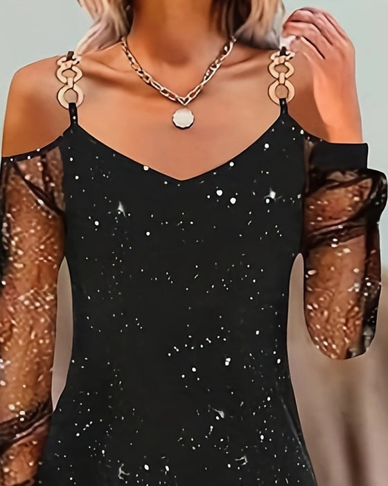 Kjole Med Stropper Meshdetaljer Langermet