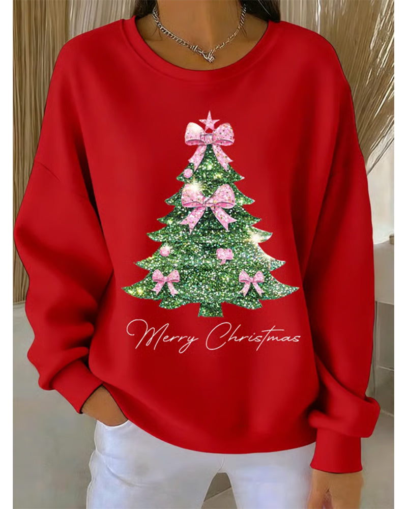 Crewneck Sweatshirt Med Juletrykk Og Lange Ermer