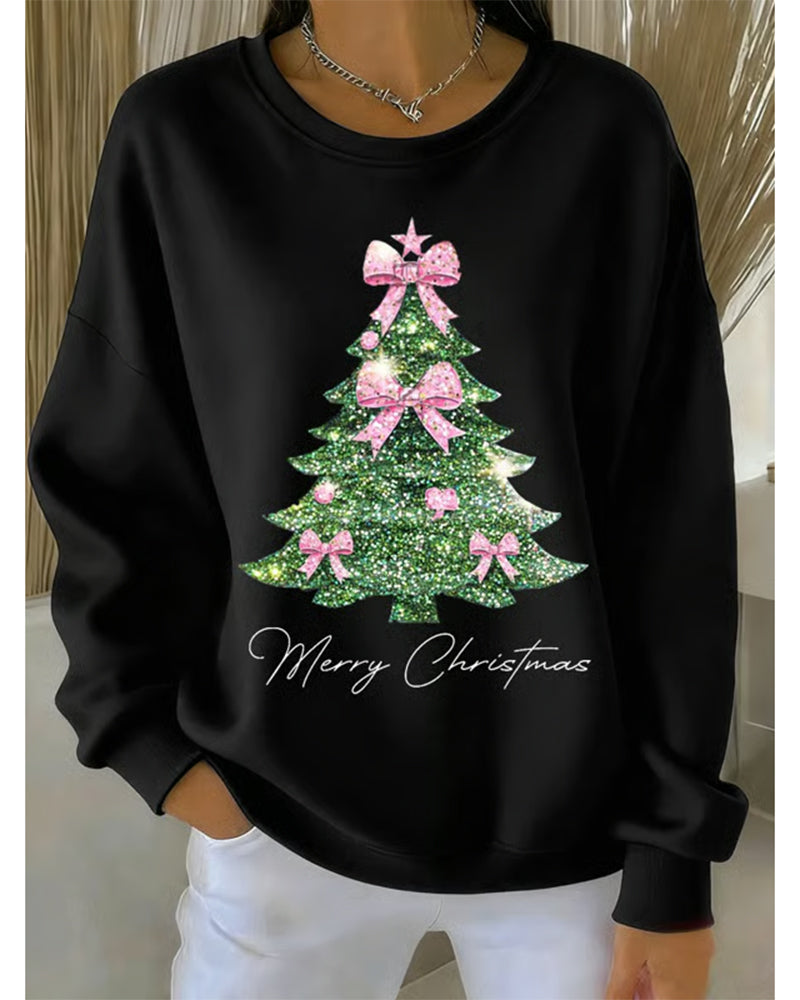 Crewneck Sweatshirt Med Juletrykk Og Lange Ermer