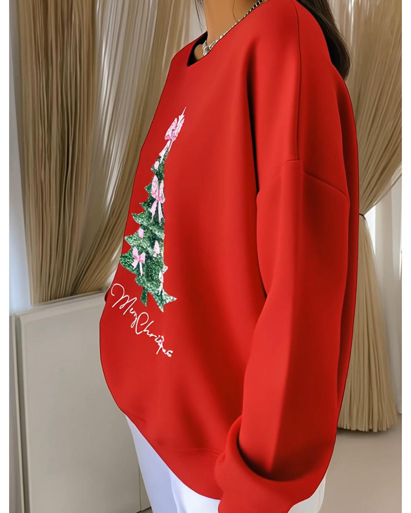 Crewneck Sweatshirt Med Juletrykk Og Lange Ermer