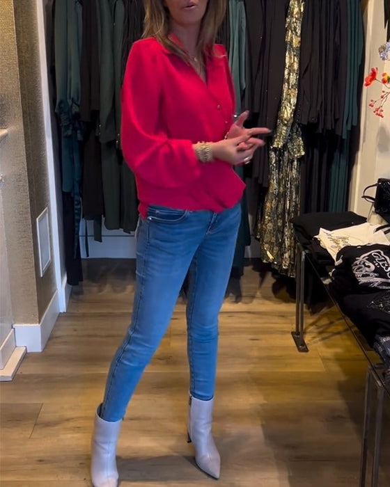 Elegant bluse med lanterneermer