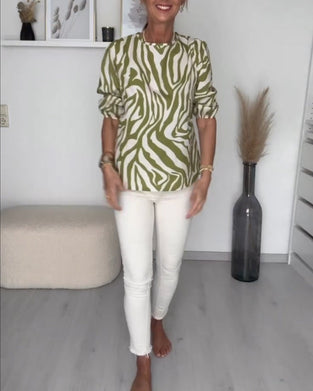 Bluse med rund hals med sebratrykk