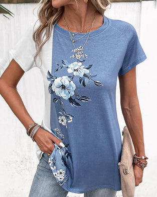 Patchwork t-skjorte i blomstertrykk