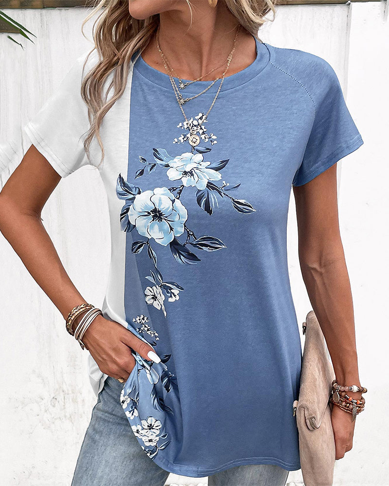 Patchwork t-skjorte i blomstertrykk