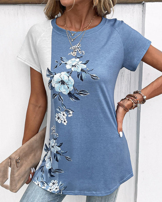 Patchwork t-skjorte i blomstertrykk