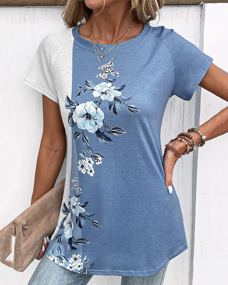 Patchwork t-skjorte i blomstertrykk