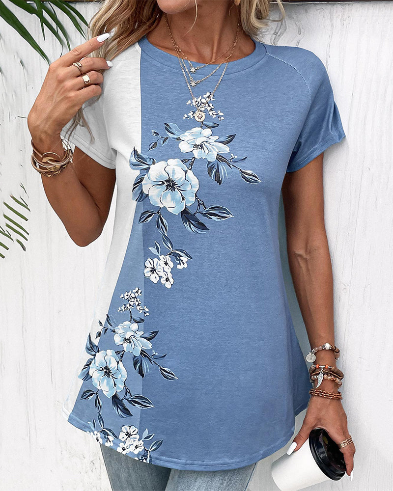 Patchwork t-skjorte i blomstertrykk