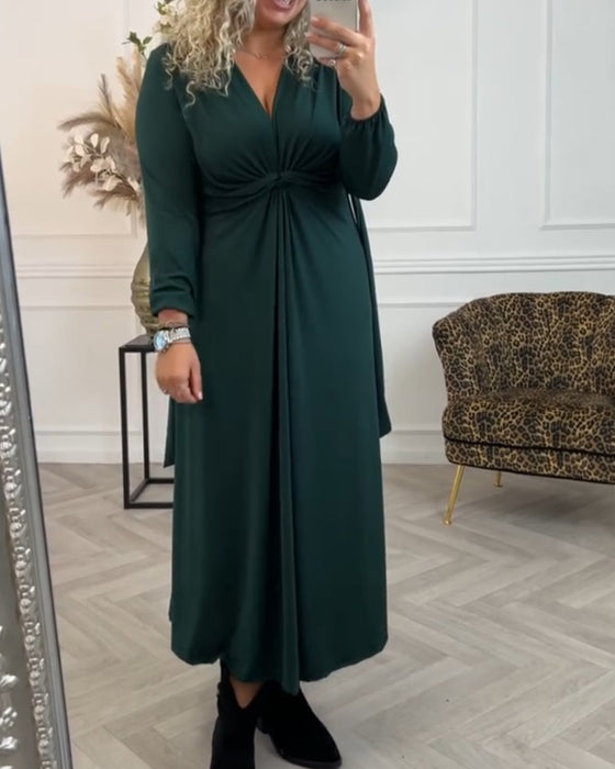 Sexy ensfarget kjole med lang erm