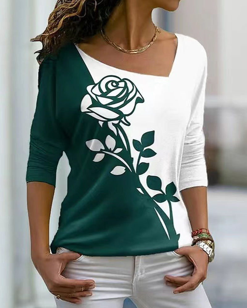 Langermet bluse med rosetrykk