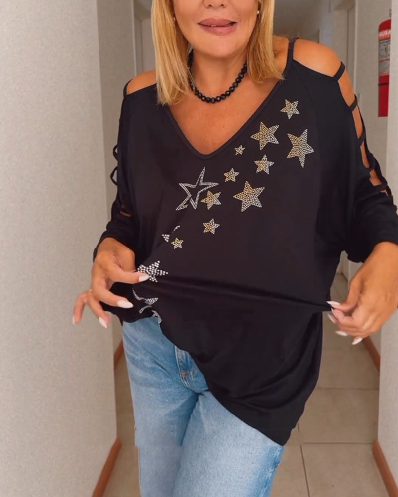 Topp med stjernetrykk off-the-skulder cutout
