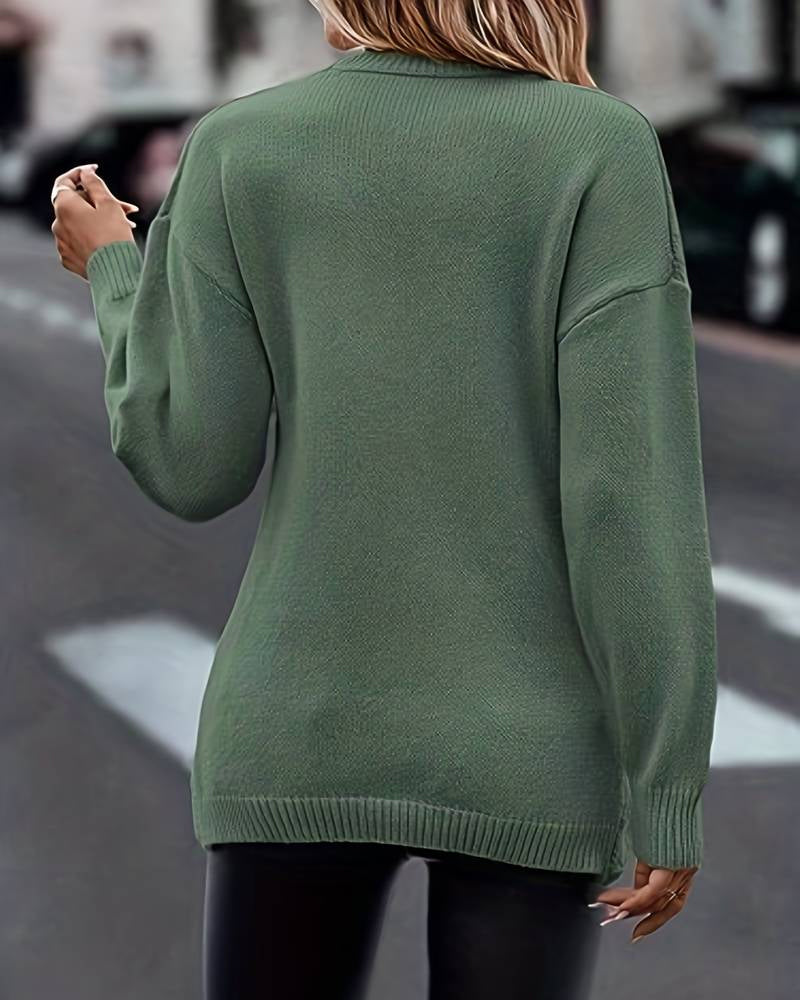 Ensfarget Pullover Med V-Hals Og Langermet