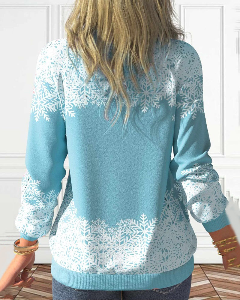 Genser med snømanntrykk og stående krage