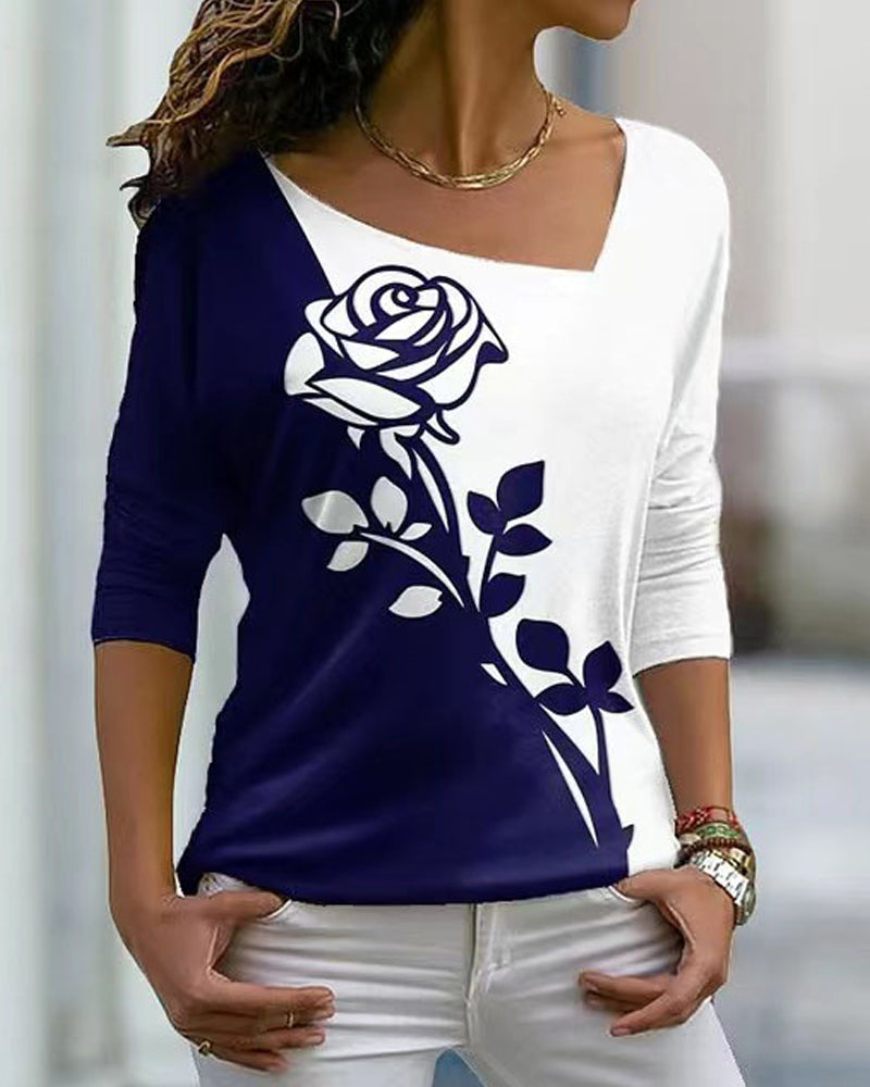 Langermet bluse med rosetrykk