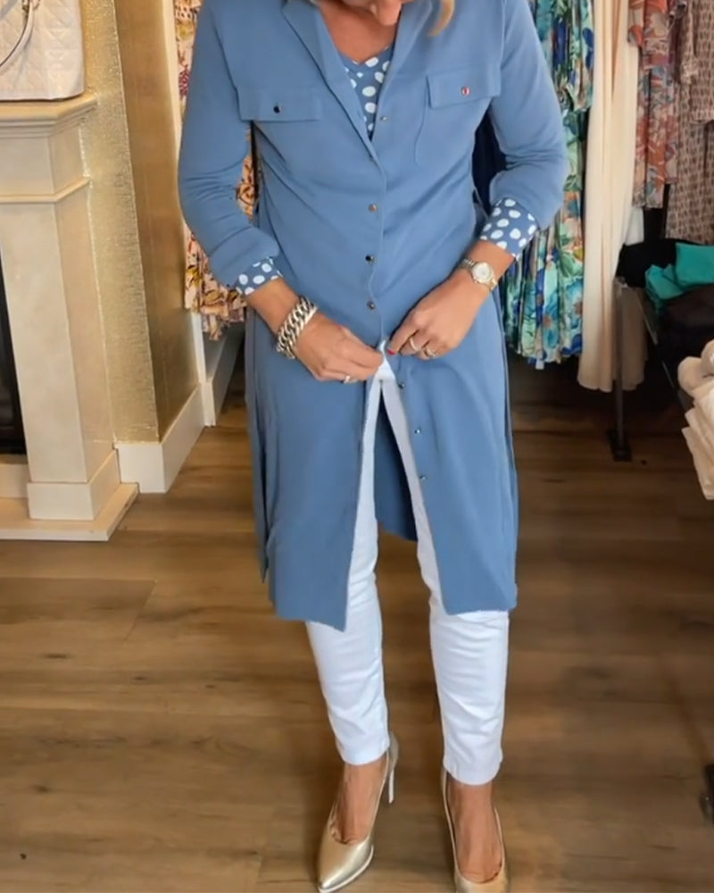 Knappefrakk med casual ensfarget