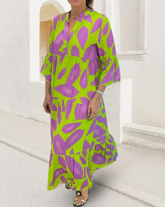 Utskrift av blader   Kjole med korte ermer