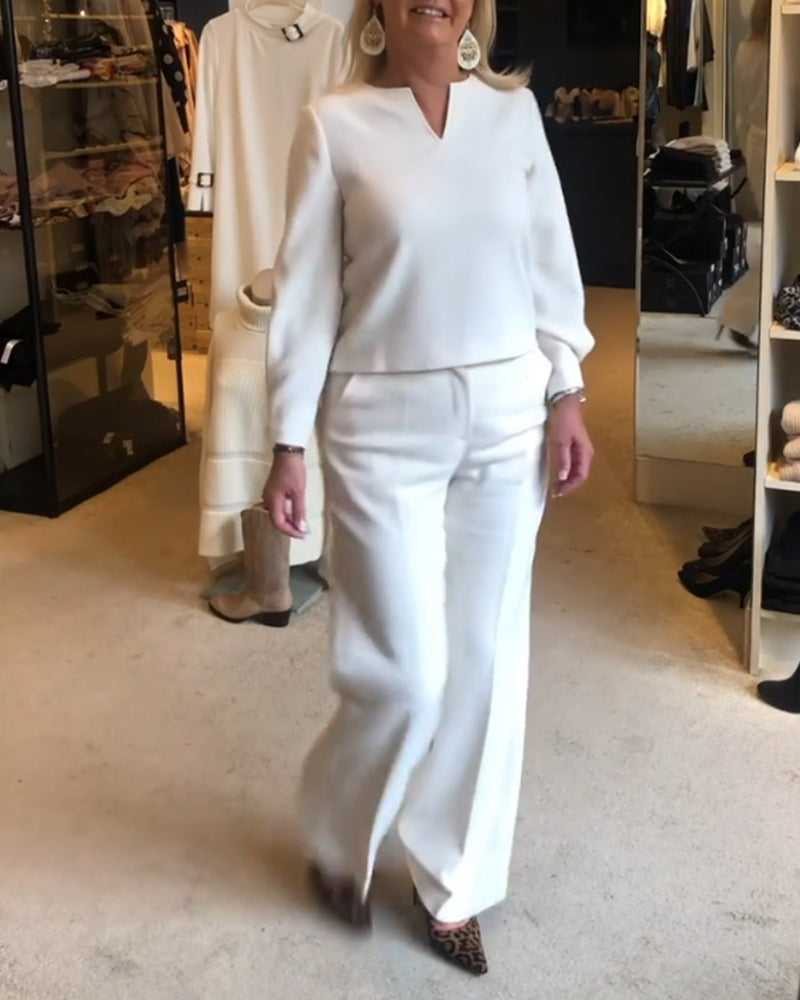 V-hals ensfarget elegant topp