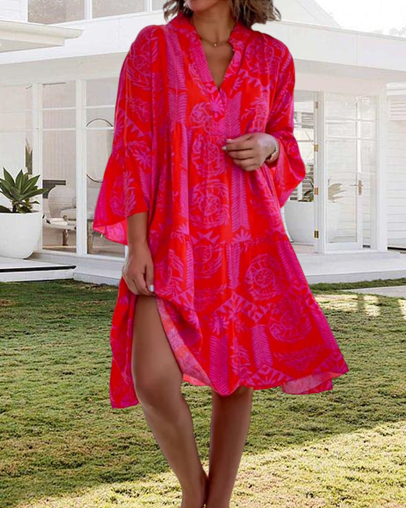 Boho Geometric Print 3/4-ermet kjole