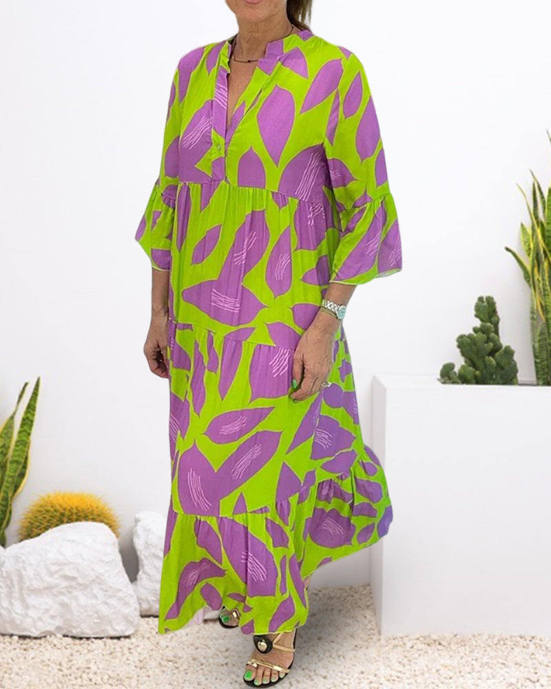 Utskrift av blader   Kjole med korte ermer