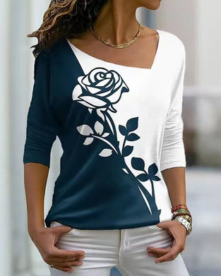 Langermet bluse med rosetrykk