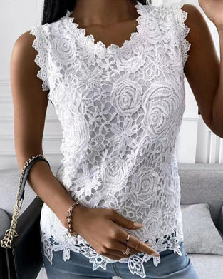 Elegant tank topp i solid med blonder