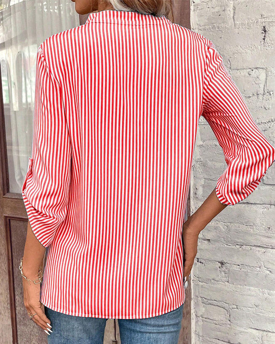 V-hals, stripete print casual bluse
