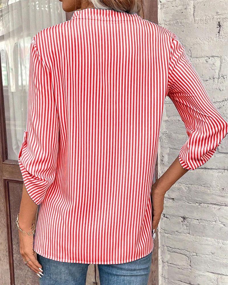 V-hals, stripete print casual bluse