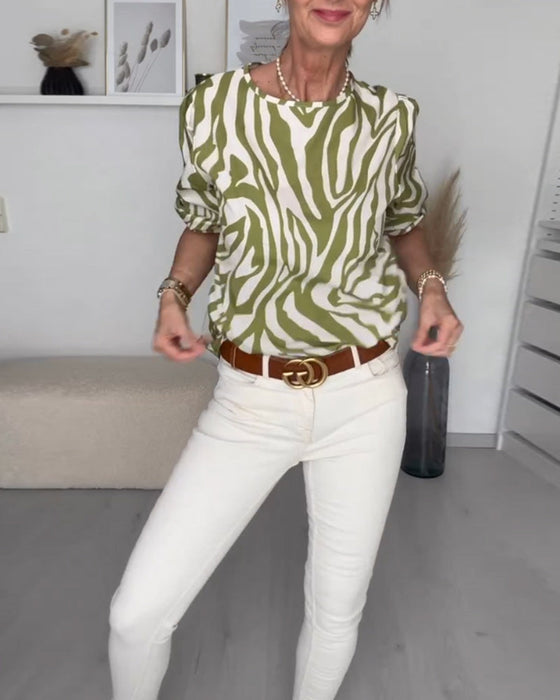 Bluse med rund hals med sebratrykk