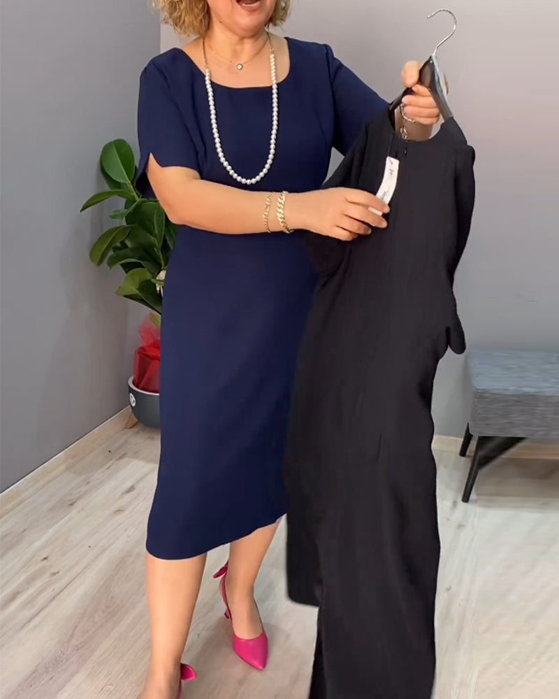 Ensfarget kortermet elegant kjole