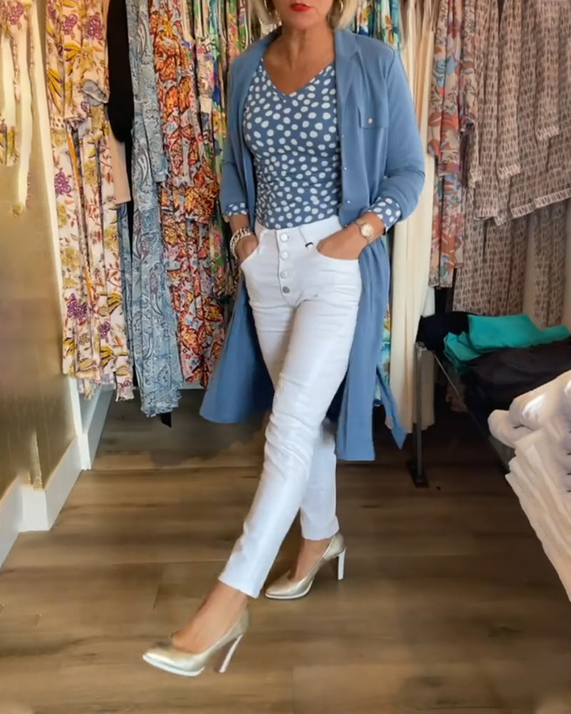 Knappefrakk med casual ensfarget