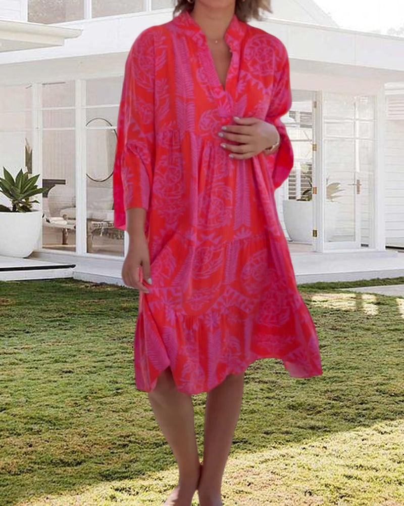 Boho Geometric Print 3/4-ermet kjole