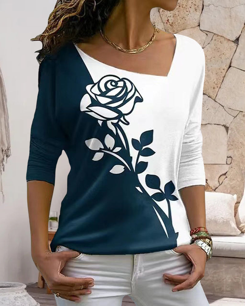 Langermet bluse med rosetrykk