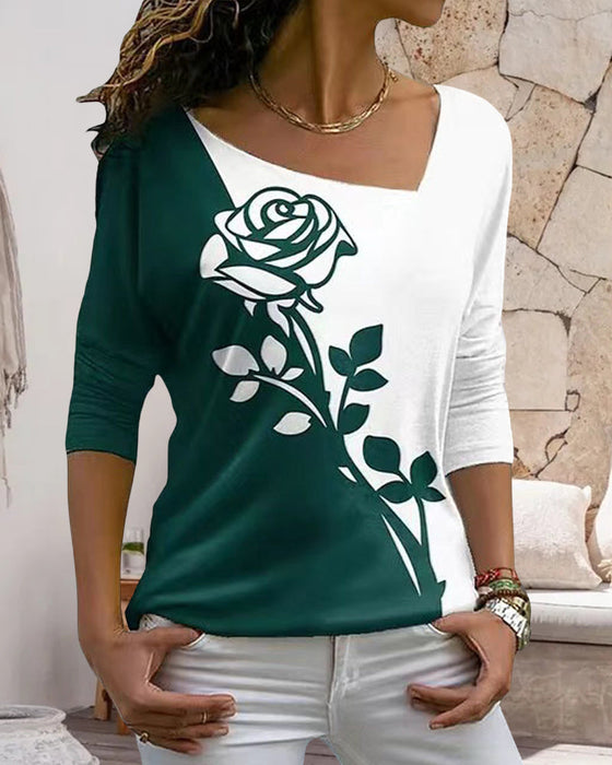 Langermet bluse med rosetrykk