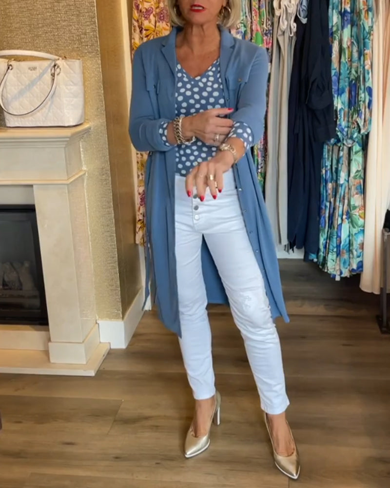 Knappefrakk med casual ensfarget