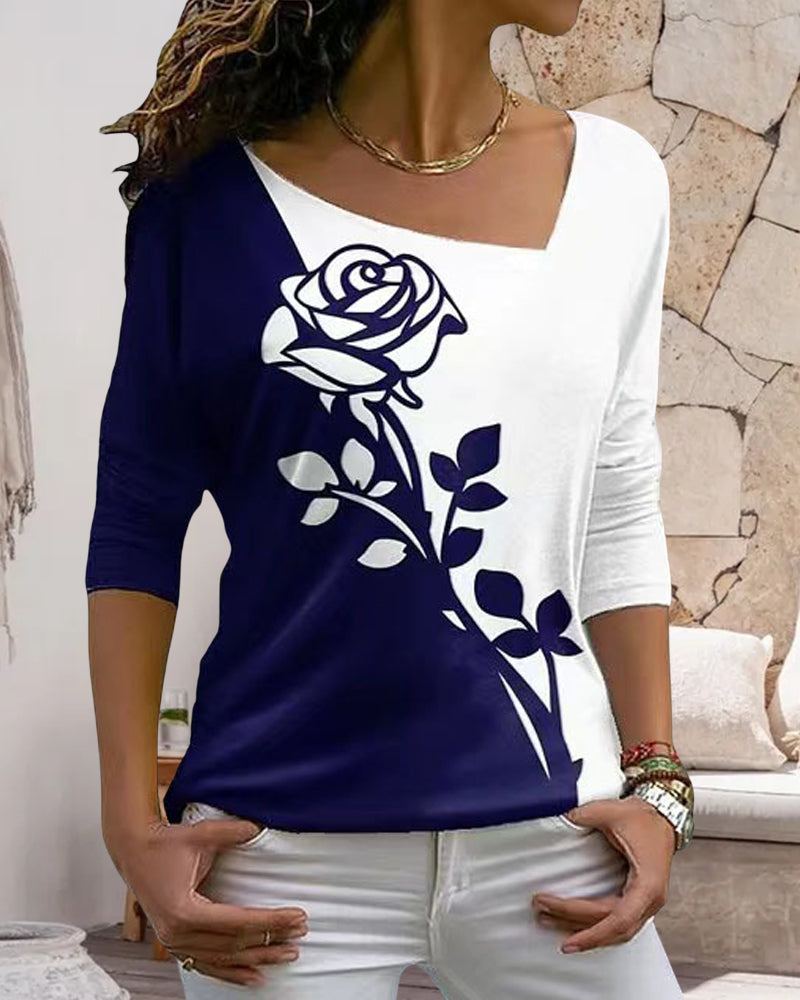 Langermet bluse med rosetrykk