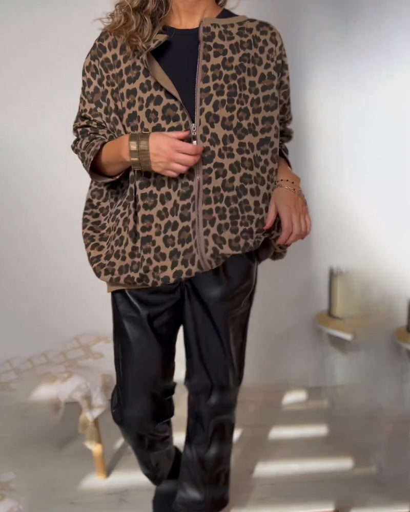 Leopardtrykk Fasjonabel løs genser