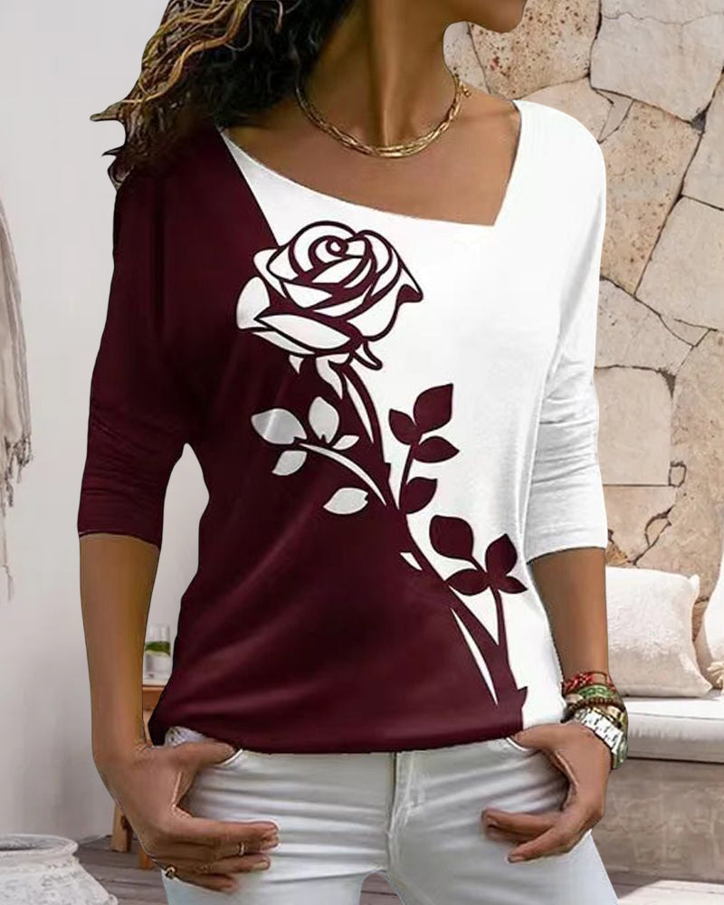 Langermet bluse med rosetrykk