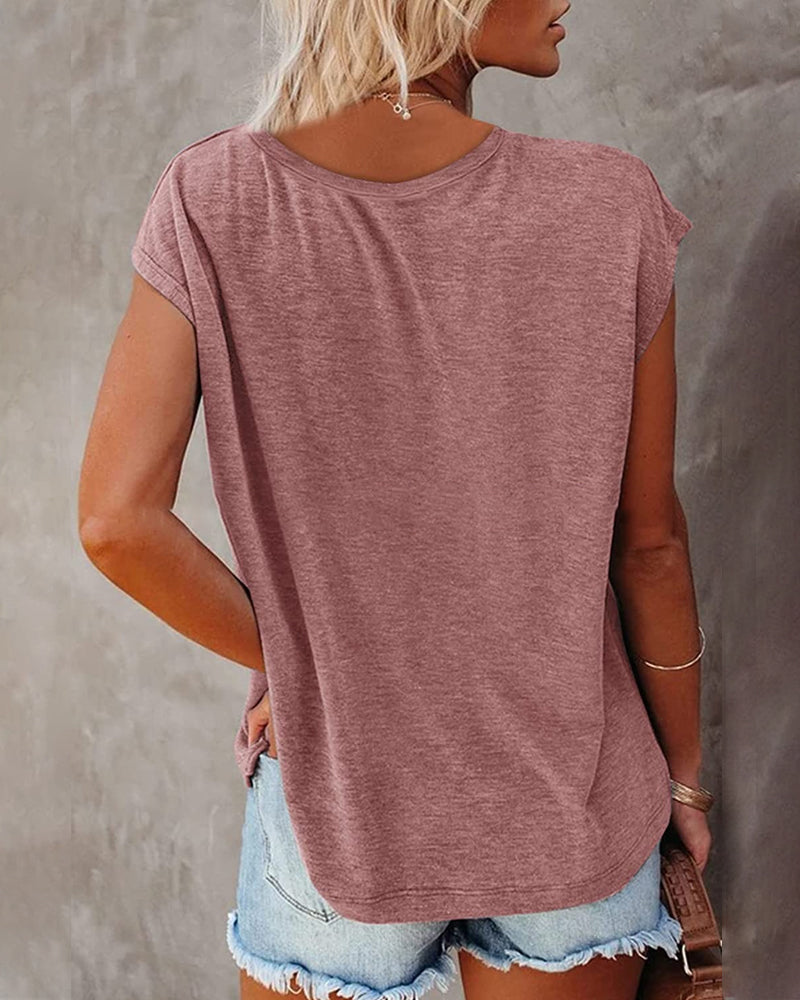 V-hals ensfarget tanktopp med kort erme