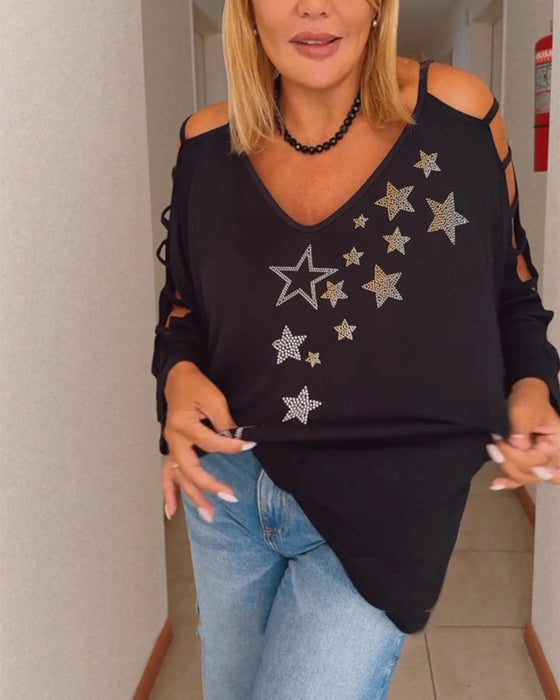 Topp med stjernetrykk off-the-skulder cutout